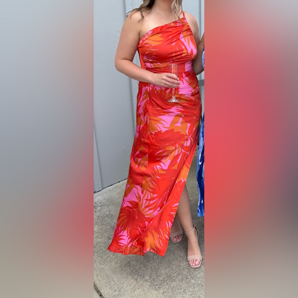 Dress Forum Vibrant Red and Orange One Shoulder Dress